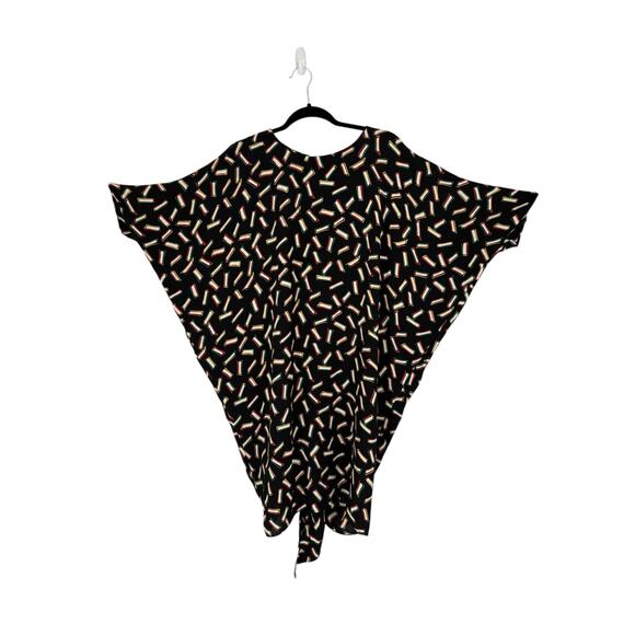 Vintage 80s Warren Z Dress Dolman Back Button Geometric Pattern Tie Up Disco Med - Picture 5 of 16